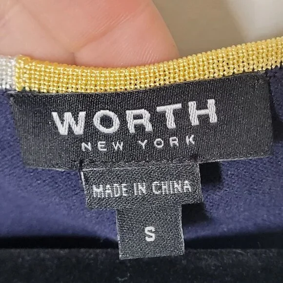 Worth New York Navy Blue Rainbow trim Tank and Cardigan womens size Small